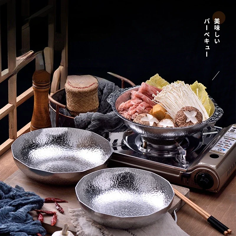 Thickened Stainless Steel Snowflake Pot Japanese-style Sukiyaki Hot Pot Single Guandong Cooking Hot Pot Commercial Griddle