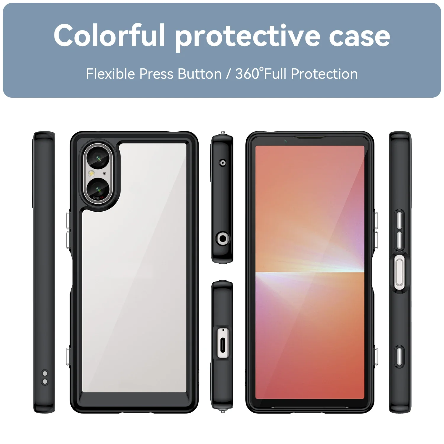 Colorfull Transparent TPU Case for Sony Xperia 5 V 1 10 V Protective Cover Shockproof Clear Frame Funda Coque