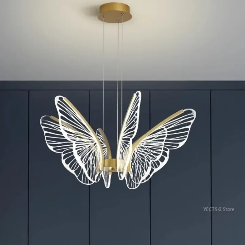 

GHJUYIOL Nordic light luxury living room lamp, modern bedroom lighting, fashionable and simple butterfly restaurant pendant lamp