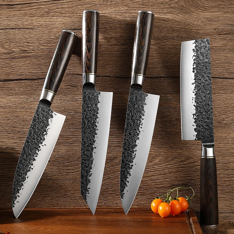 

TJ POP New Japanese Forged Chef Knife Stainless Steel Nakiri Kiritsuke Santoku knifes Pakkawood Handle Sharp Kitchen Knives Set