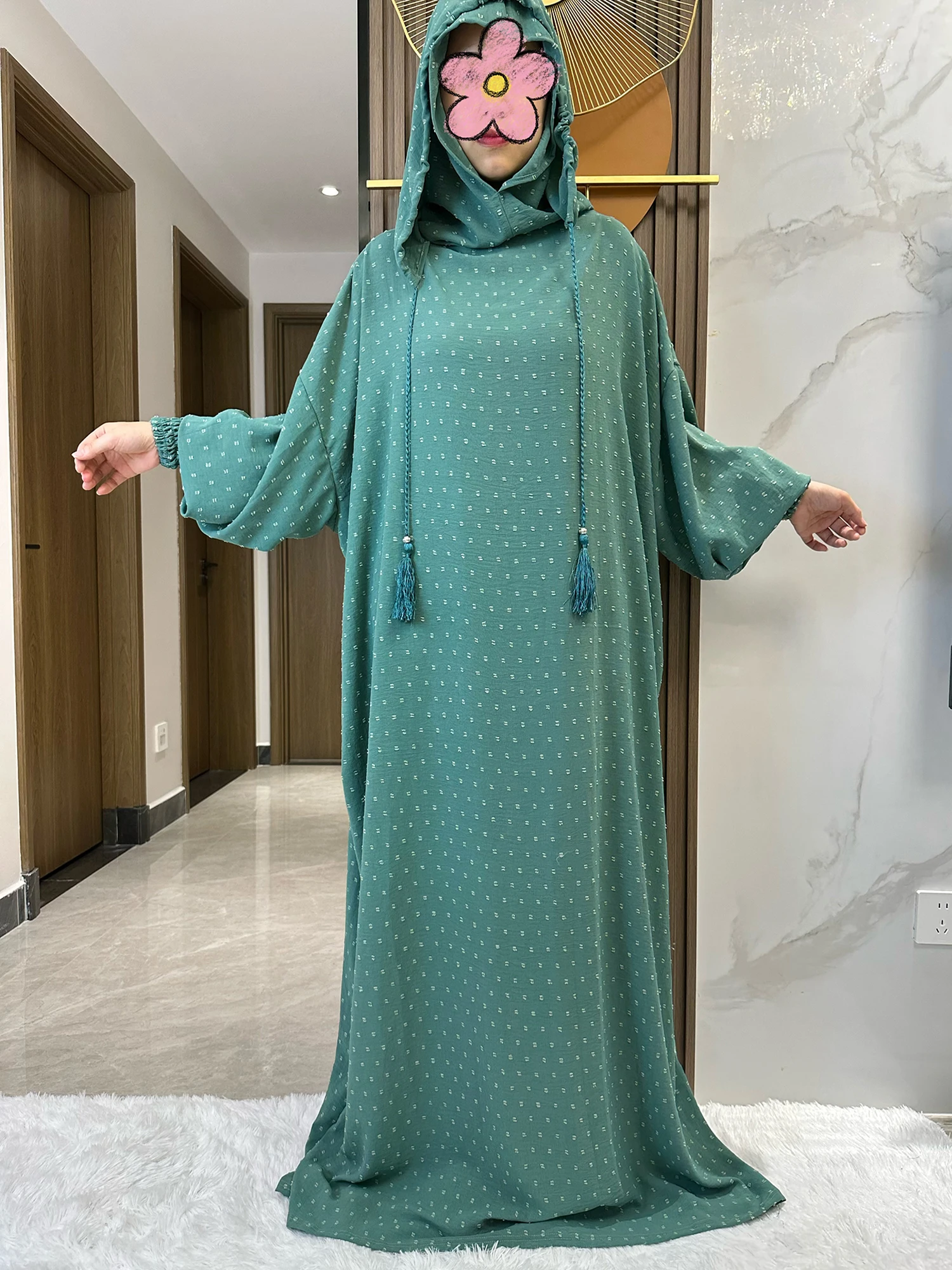 2024 New Ramadan Muslim Two Hats Abaya Dubai Turkey Islam Prayer Clothes 100% Cotton Fabric Dresses Islam Women Dress Kaftan