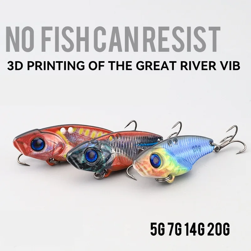 Sea.Yolo 1Pcs 7/10/14/20g 3D printed VIB Hard Bait Treble Hooks Long-Range Bass Fishing Lure Bionic Bait JIG Fishing Accessories