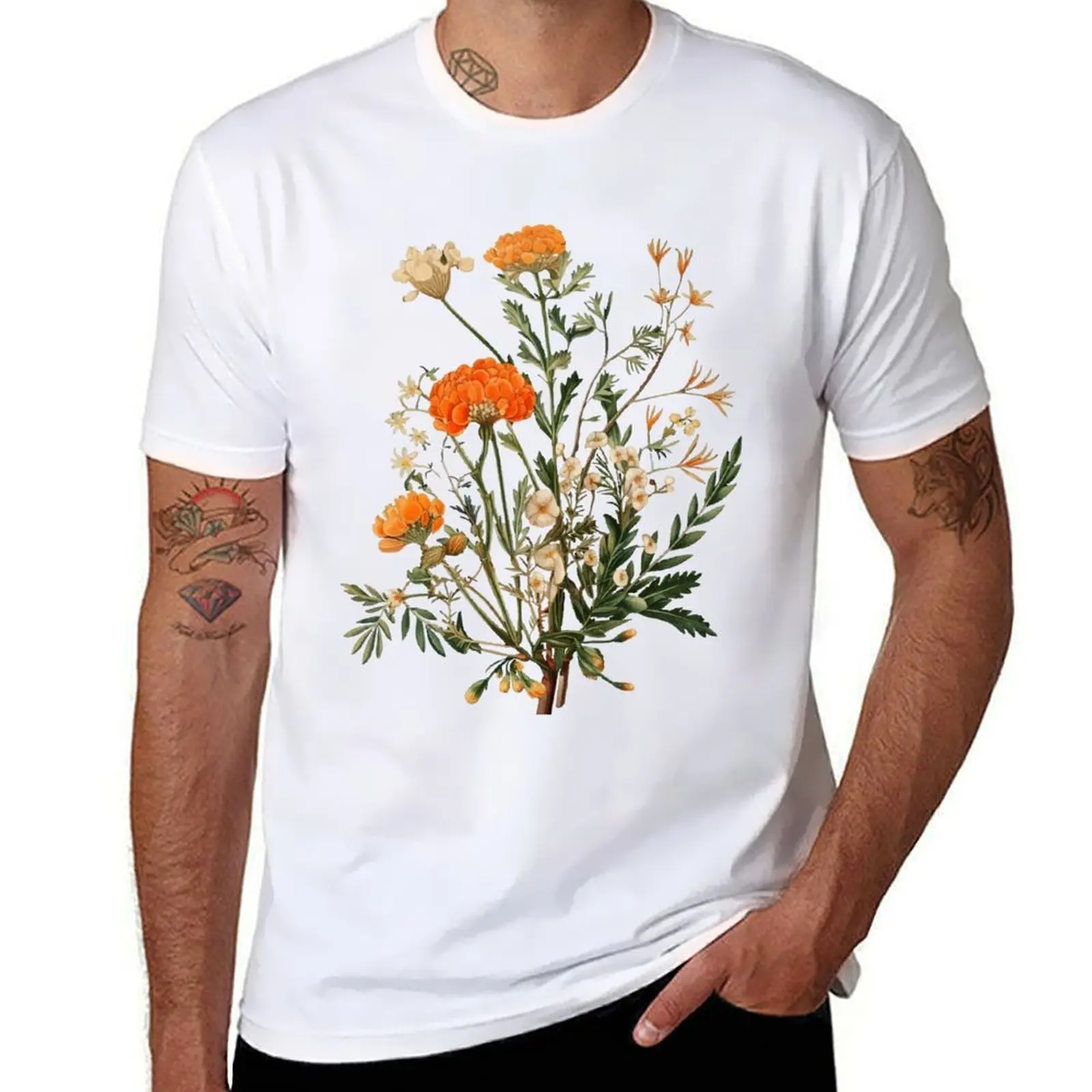 

Vintage orange wildflowers T-Shirt t shirts for man pack cotton t shirt man cotton T-Shirt