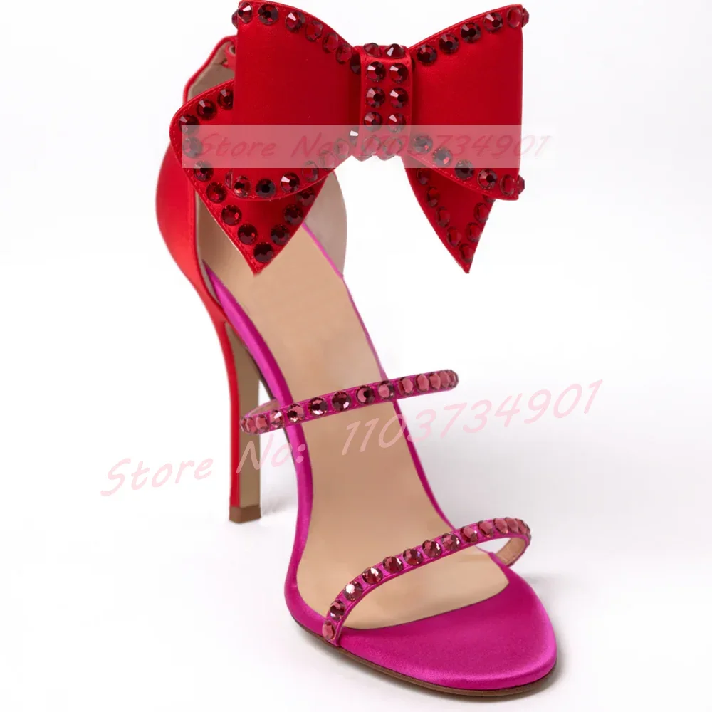 صنادل شفافة كريستالية للنساء ، صنادل بعقدة فراشية ، رباط كاحل ، إصبع دائري ، خنجر ، كعب عالي ، مثير ، عصري ، للسيدات