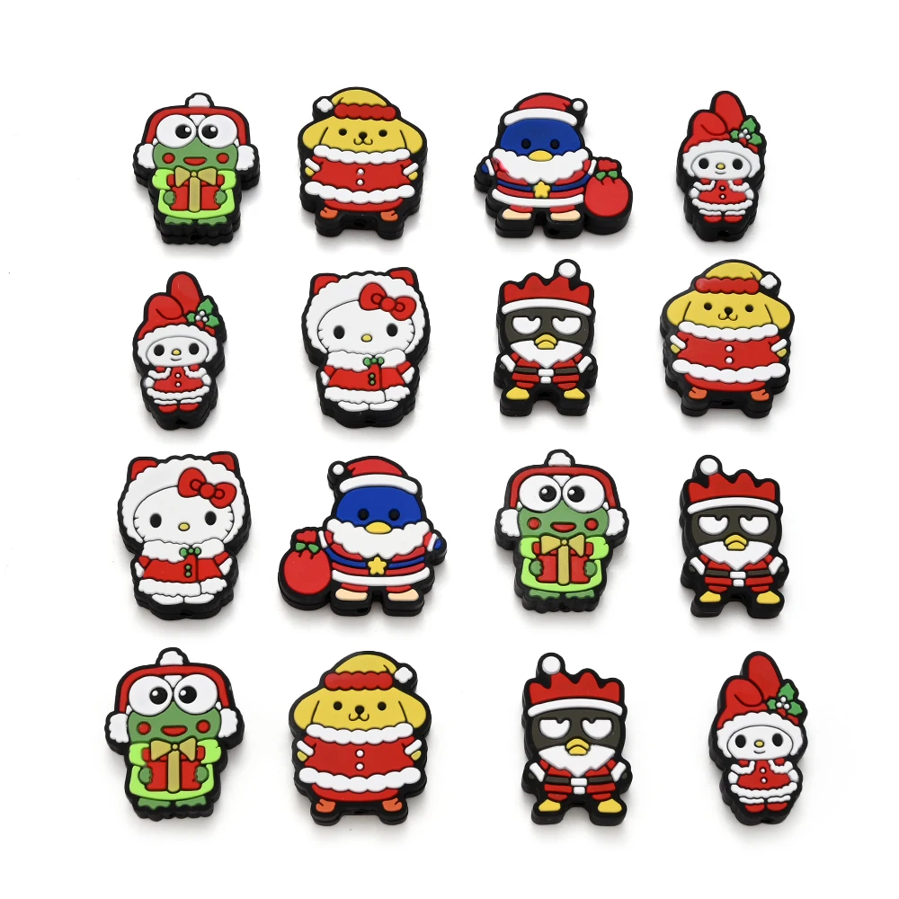 

6 шт., силиконовые бусины на рождественскую тематику Sanrio, фокус, прорезыватель для зубов, бусина для DIY, цепочка для соски, ожерелье, браслет, изготовление ювелирных изделий