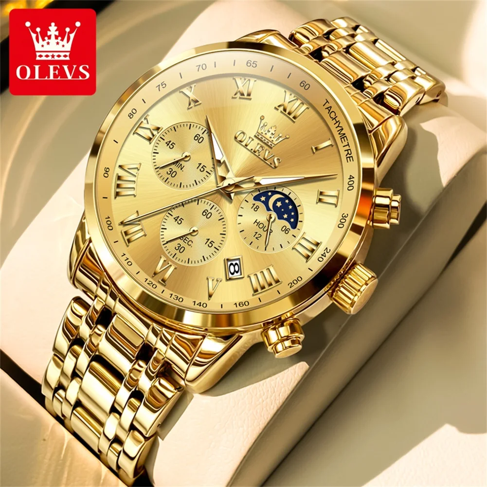 OLEVS 5529 Luxury Business Dress Man Watch Multifunction Moon Phase Sport Chronograph Quartz Wristwatch for Men