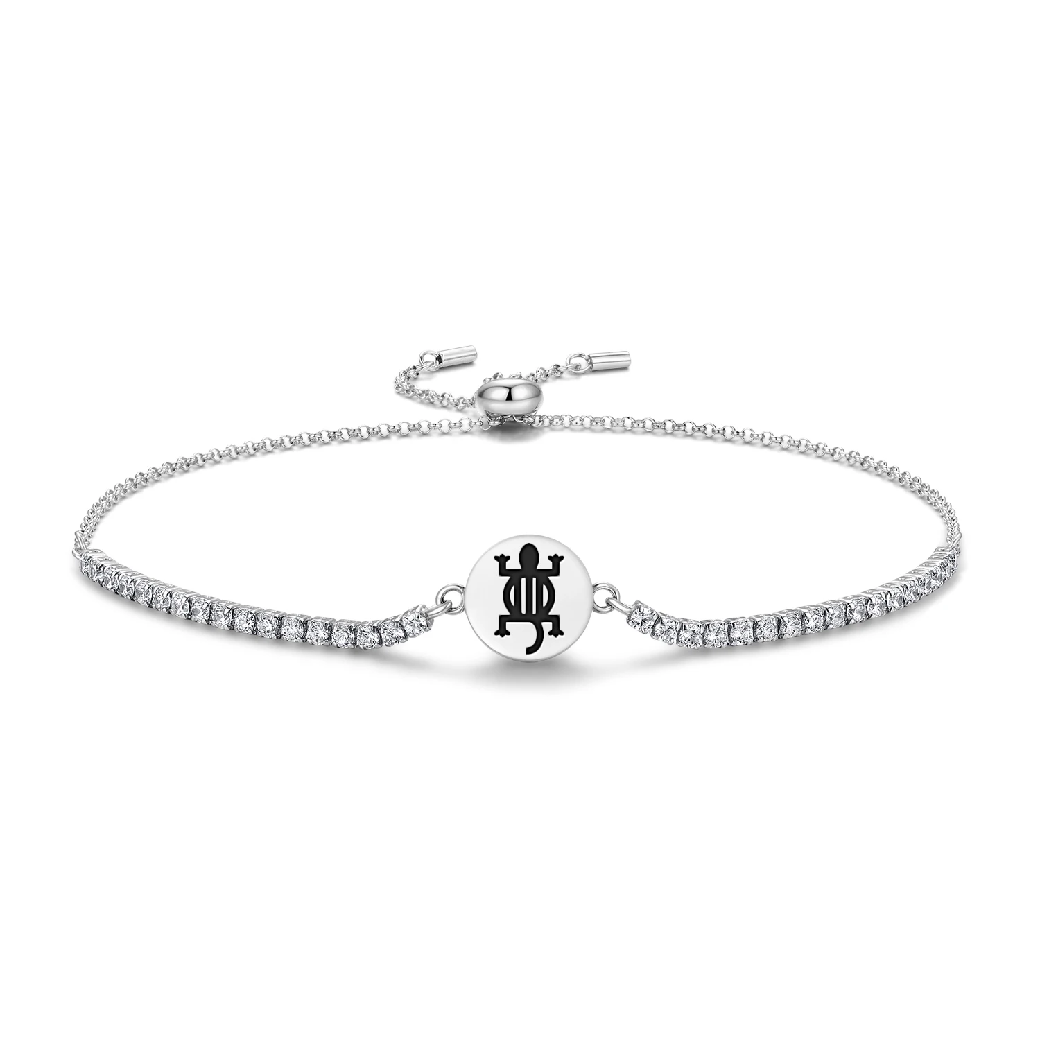 

Adinkra Denkyem Bracelet 925 Sterling Silver Symbol Adjustable Tennis Zircon Chain for Women Jewelry Trendy