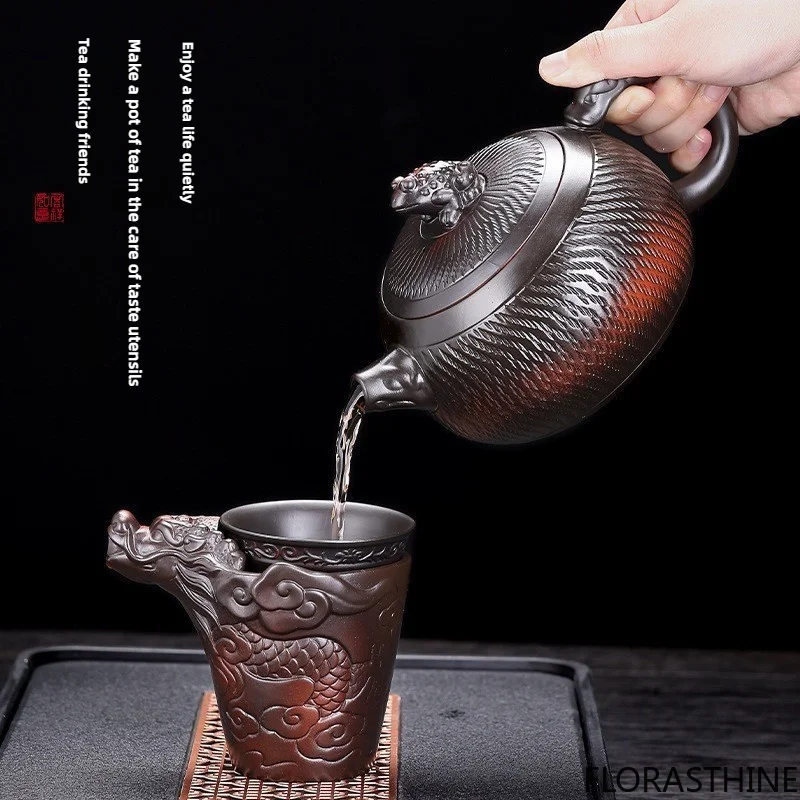 Household Xishi Pot Purple Pottery Pot Kung Fu Tea Set Large-capacity Clay Purple Handmade Jumping Knife Craft