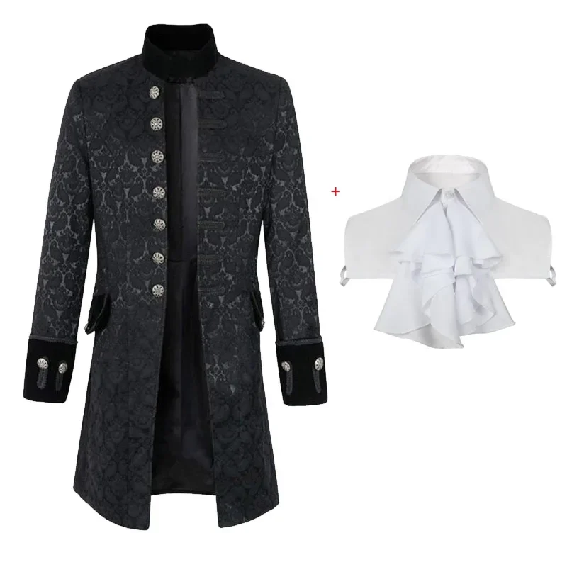 Medieval Vampire Cosplay Costume Steampunk Jacket Vest Coat Victorian Ghost Gothic Blazer Suits Stand Collar Trench Men's Sh@0Z*
