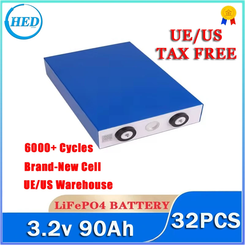 32PCS Cells rechargeable Lifepo4 Battery 90Ah 3.2V Rechargeable Battery for High Power Solar System