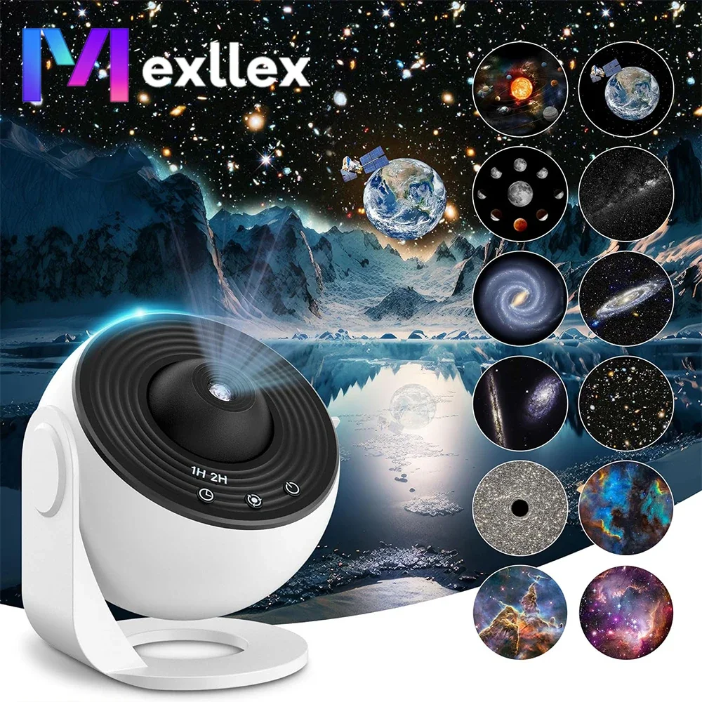 Mexllex HD Starry Sky Globe Galaxy Projection Night Light, White Planetarium LED Lamp for Bedroom Christmas Birthday Party Gift