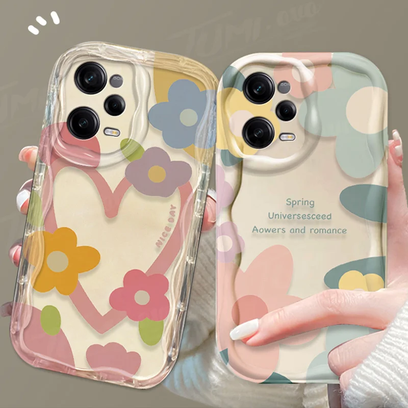 Colorful Flowers Butterfly 3D Wave Case For Xiaomi Redmi 12 12C 12R 11A 13C 10 10C 10X 9 Power 9A 9C 9T 8 K70E K70 K60 K50 Pro