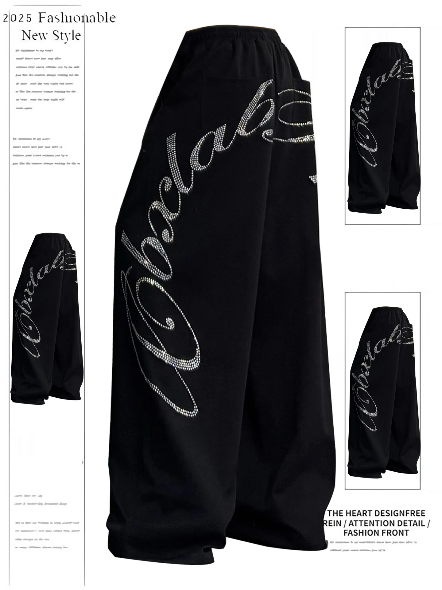 

Ретро американские черные повседневные брюки женские свободные широкие брюки для уличных танцев и джазовых танцев осень-зима Design Sense