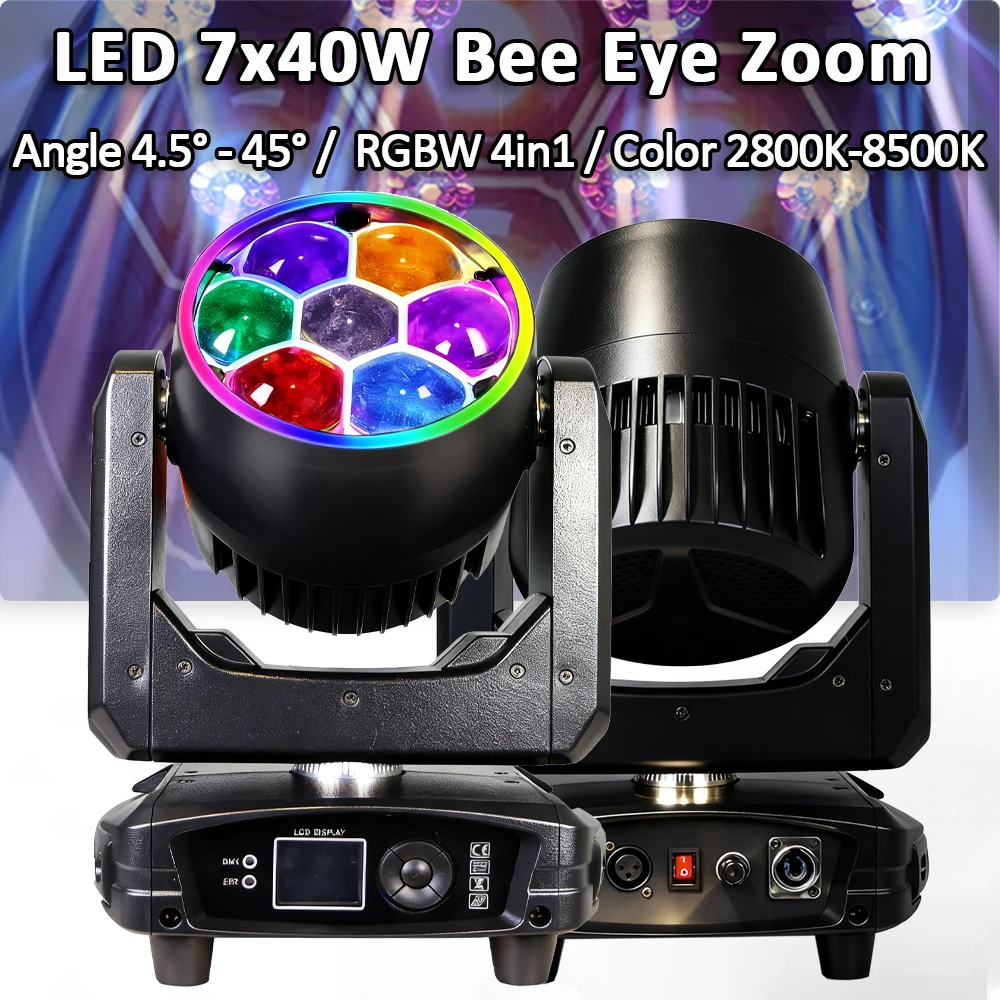 

7x40W RGBW 4in1 LED Mini Bee Eye with Ring Light Zoom Wash DMX512 Stage Lighting For Family Party Disco Bar Nightclub Lighting