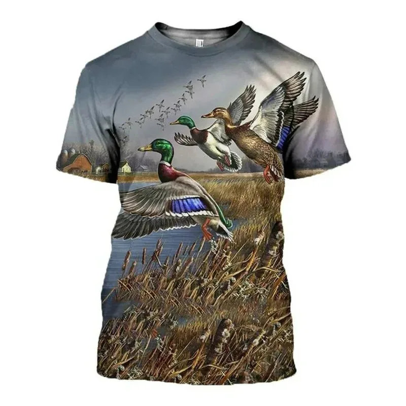 Camiseta con estampado 3D de pato y animal de caza de camuflaje para hombre, novedad de verano, camisetas y2k con cuello redondo, camisetas informales de cazador al aire libre, ropa