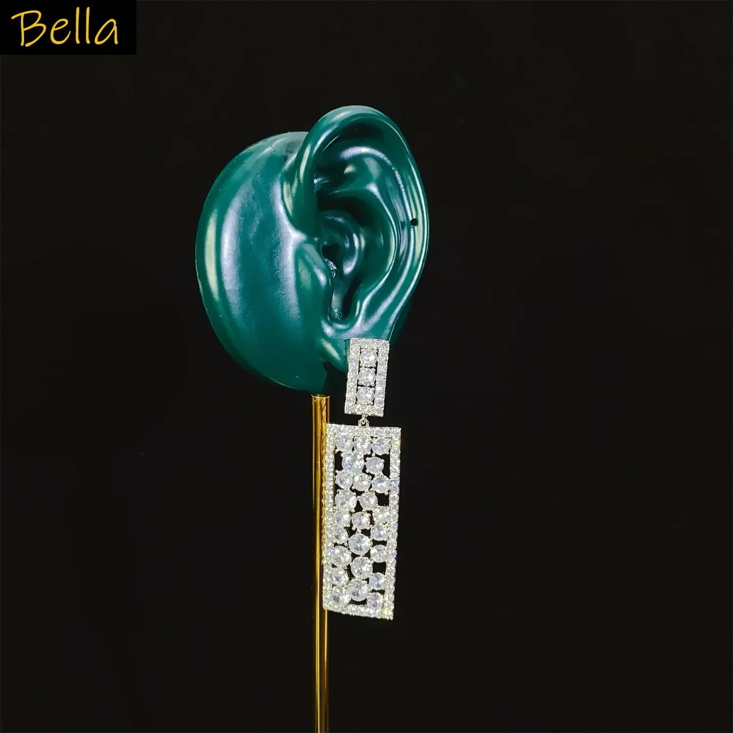 أقراط متدلية خضراء للنساء لحفلات الزفاف والسهرات والمجوهرات الفاخرة أقراط مستطيلة هندسية هدية دروبشيبينغ