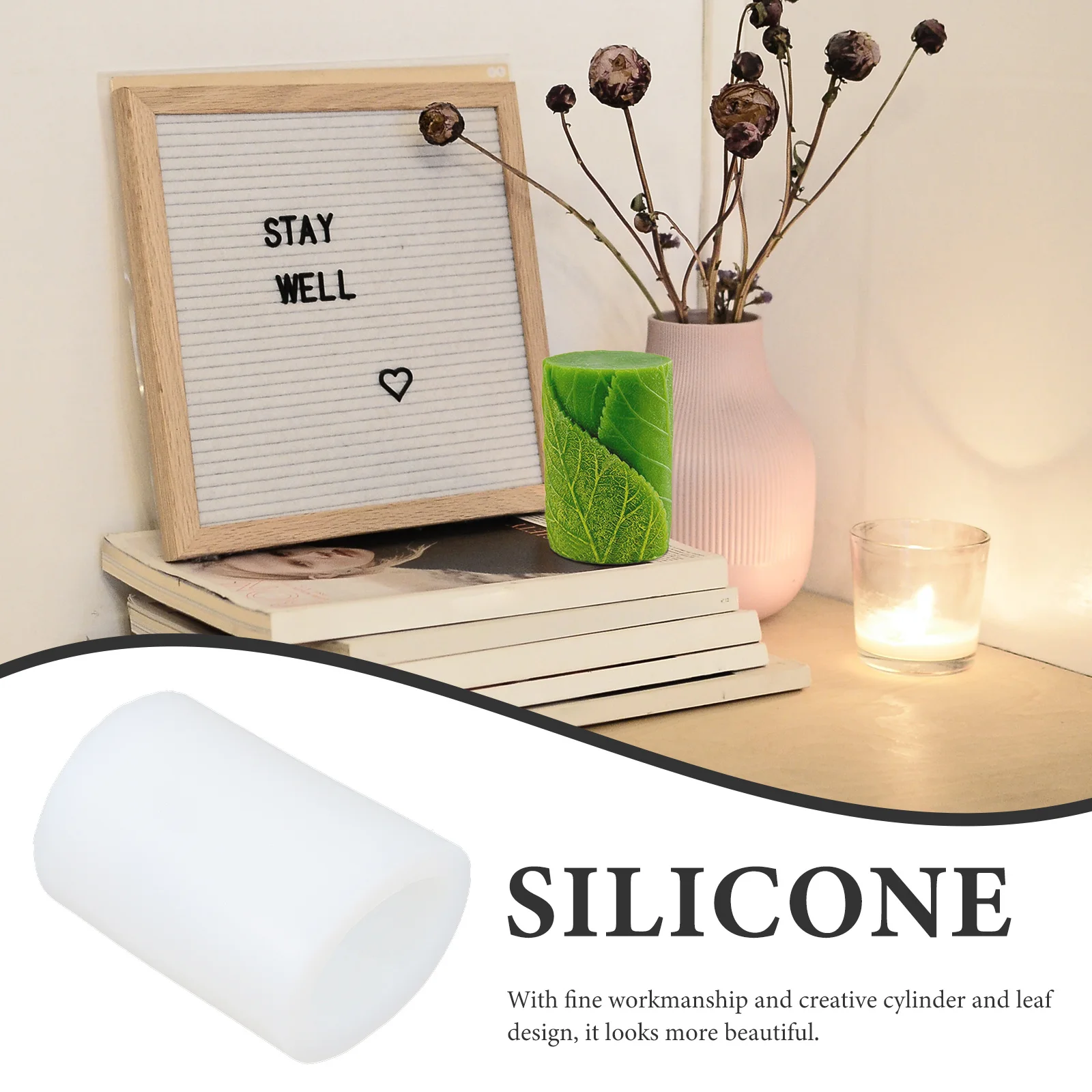 

DIY Scented Mold Leaf Design Cylinder Silicone Mould Non-Stick Easy Clean Recyclable Creative Craft Project Tool