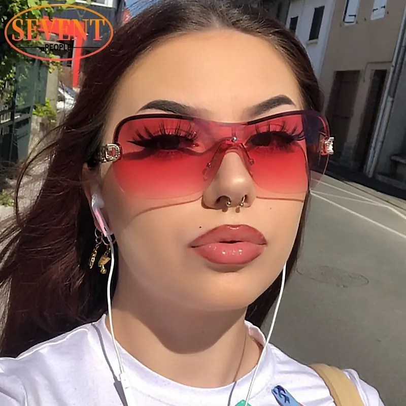 

Oversize Shield Curved Wrap Around Sunglasses Women New In Y2k Sun Glasses For Female Fashion Rimless One-Pieces Sunglass Ladies