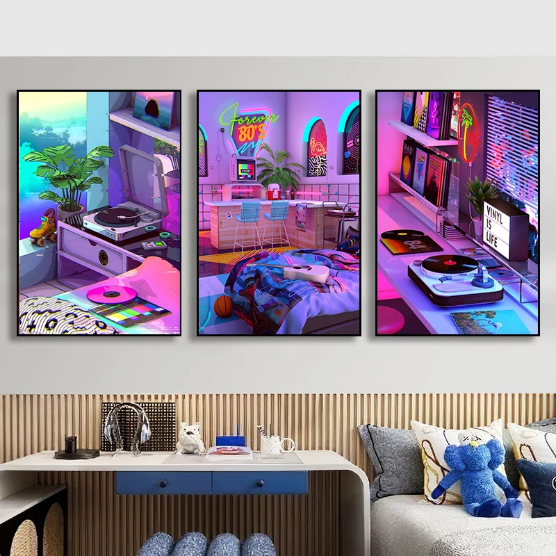 Neon Synthwave Arcade Zone Dream Posters Canvas Painting Game Playroom Wall Art Picture For Cafe Club Room Home Decoration