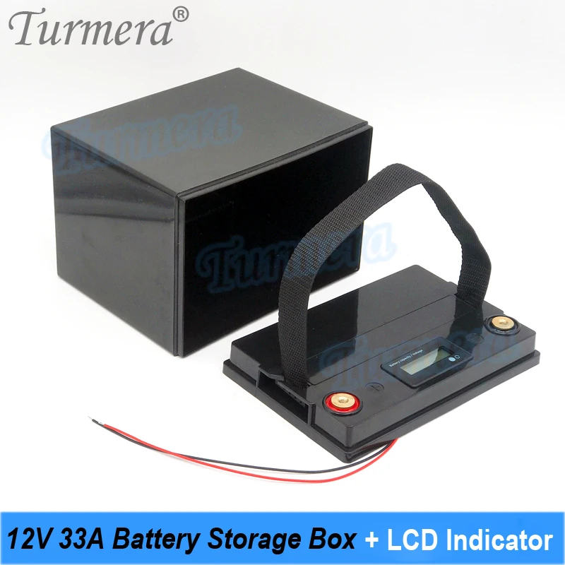 Turmera-caja de almacenamiento de batería, Lifepo4 indicador LCD para baterías de mano, sistema de energía Solar, 12V, 33A, 18650, 26650, 21700, 32700
