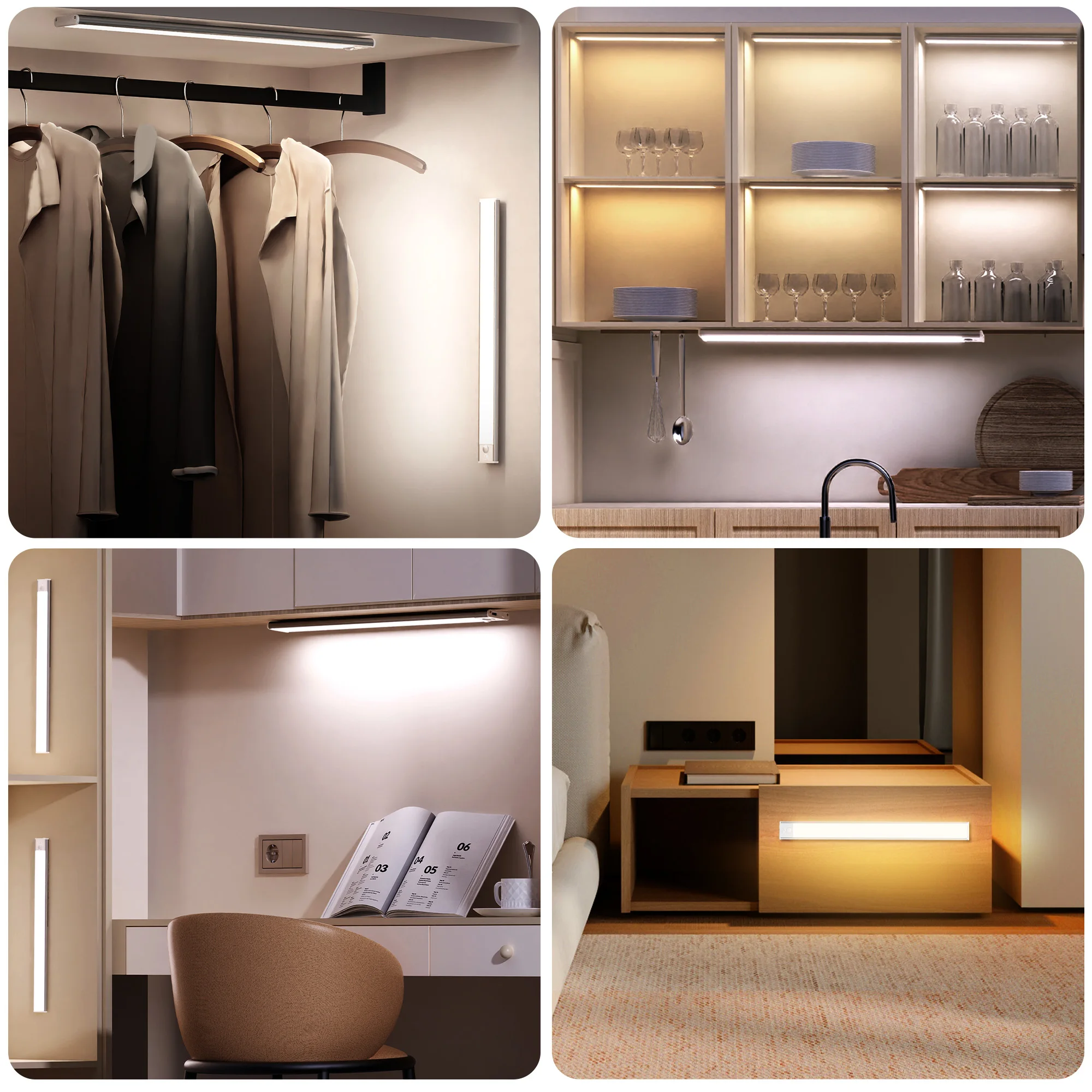 PZSUNLY LED محس حركة ضوء قابلة للشحن المغناطيسي ضوء الليل 3 ألوان عكس الضوء إضاءة الخزانة للمطبخ LED ضوء خزانة الملابس #6