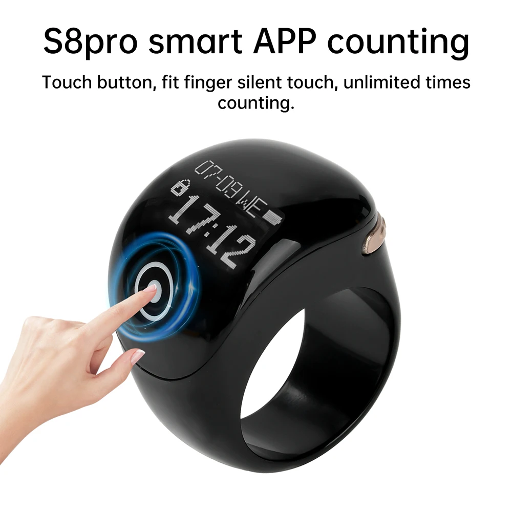 OLED Smart Tasbih Tally Counter for Muslims Zikr Ring Digital Tasbeeh 5 Prayer Time Vibration Reminder Smart Praise Ring