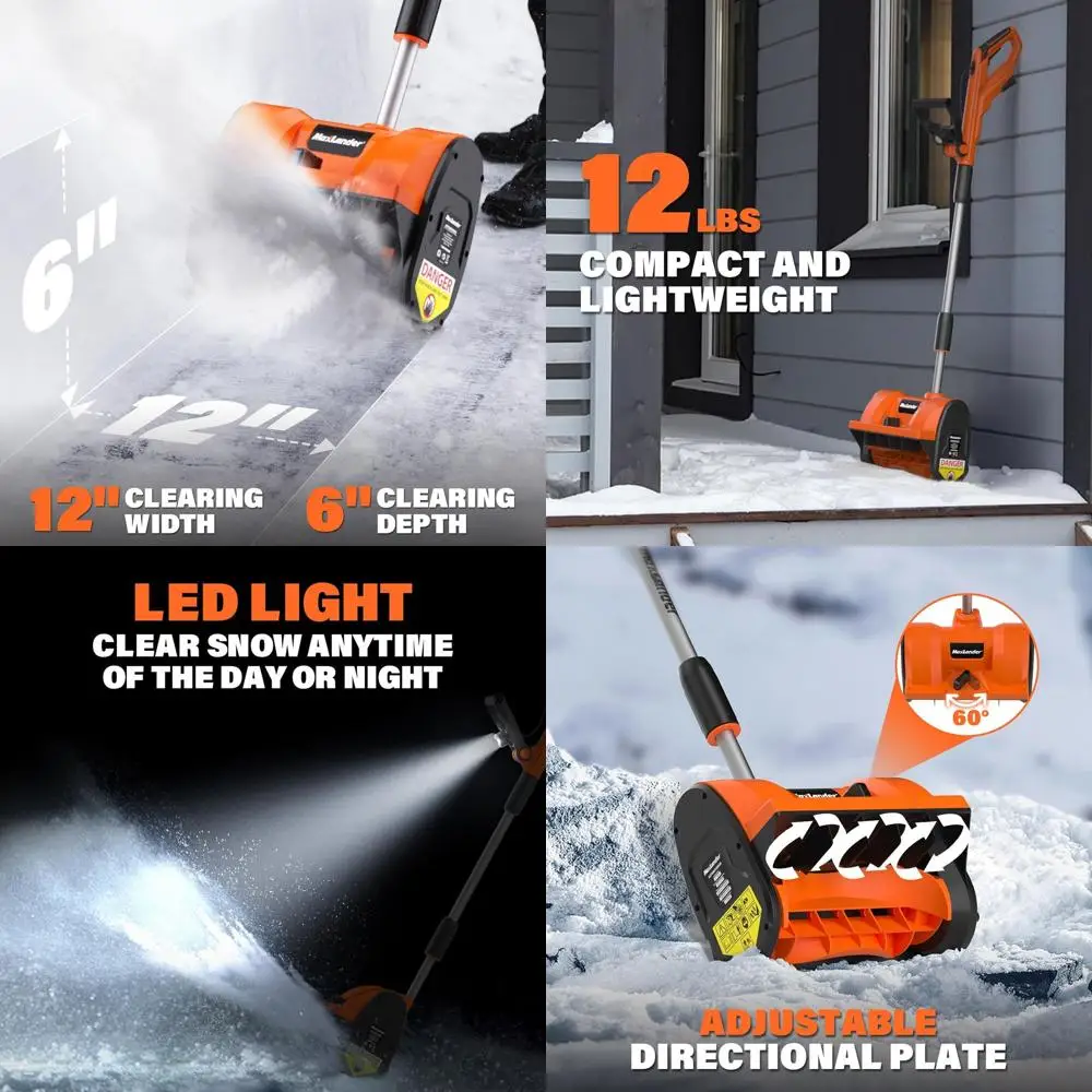 

Беспроводной снегоочиститель 20 В с 12 светодиодной подсветкой, направляющей пластиной, регулируемой ручкой, аккумулятором и зарядным устройством емкостью 4,0 Ач