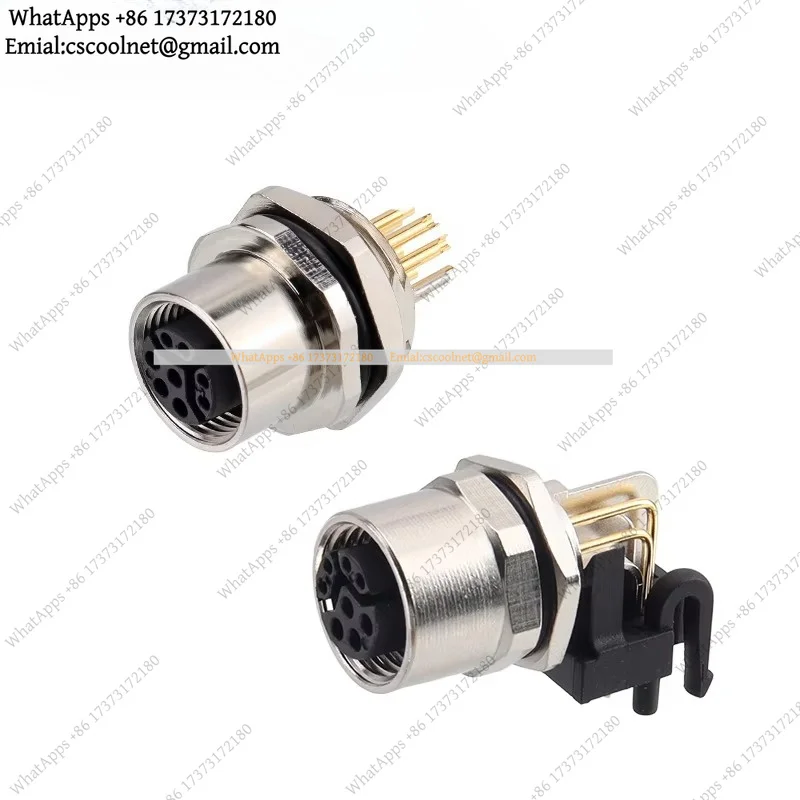 k06 k3 M12 Y-Code Panel Mount Connector Female 8 Pin Rear PCB Solder Type IP67 Waterproof Bulkhead Socket for Fieldbus I/O Box
