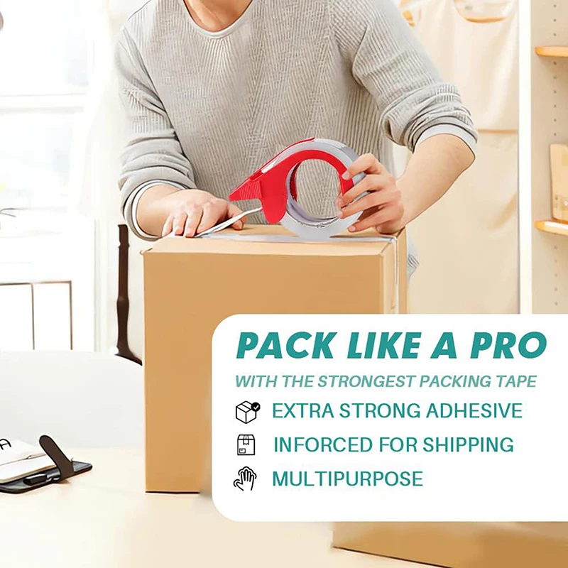 HUA HUA 1 Set Transparent Tape Cutter Heavy Duty Packaging Tape With Dispenser For Shipping Clear Packing And Moving Supplies