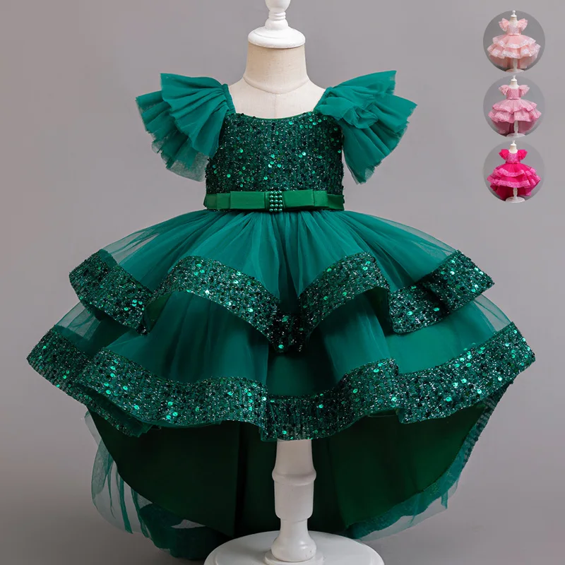 Kids Girls Christmas Dress Sequin Sleeveless Party Dress Birthday Tailing Dress Wedding Princess Dress For Kid Girl Luxury Cown