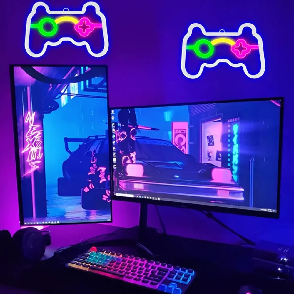 Light Up Your Game Room: USB-Powered LED Neon Sign with Dimming Controller - Perfect Gamer Gift!