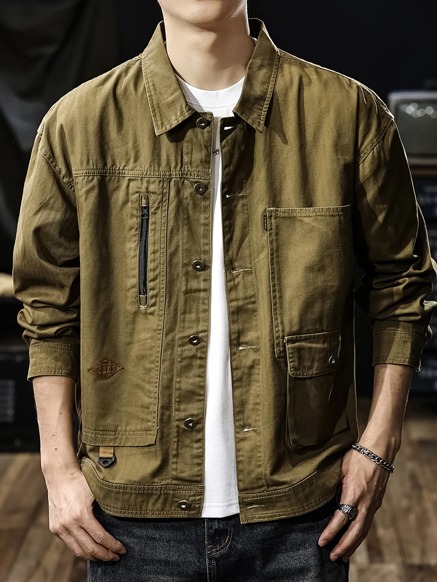 

Американская ретро тяжелая спецодежда с узором из волокна, мужская новая осенняя хлопковая джинсовая куртка, жесткая мужская охотничья одежда