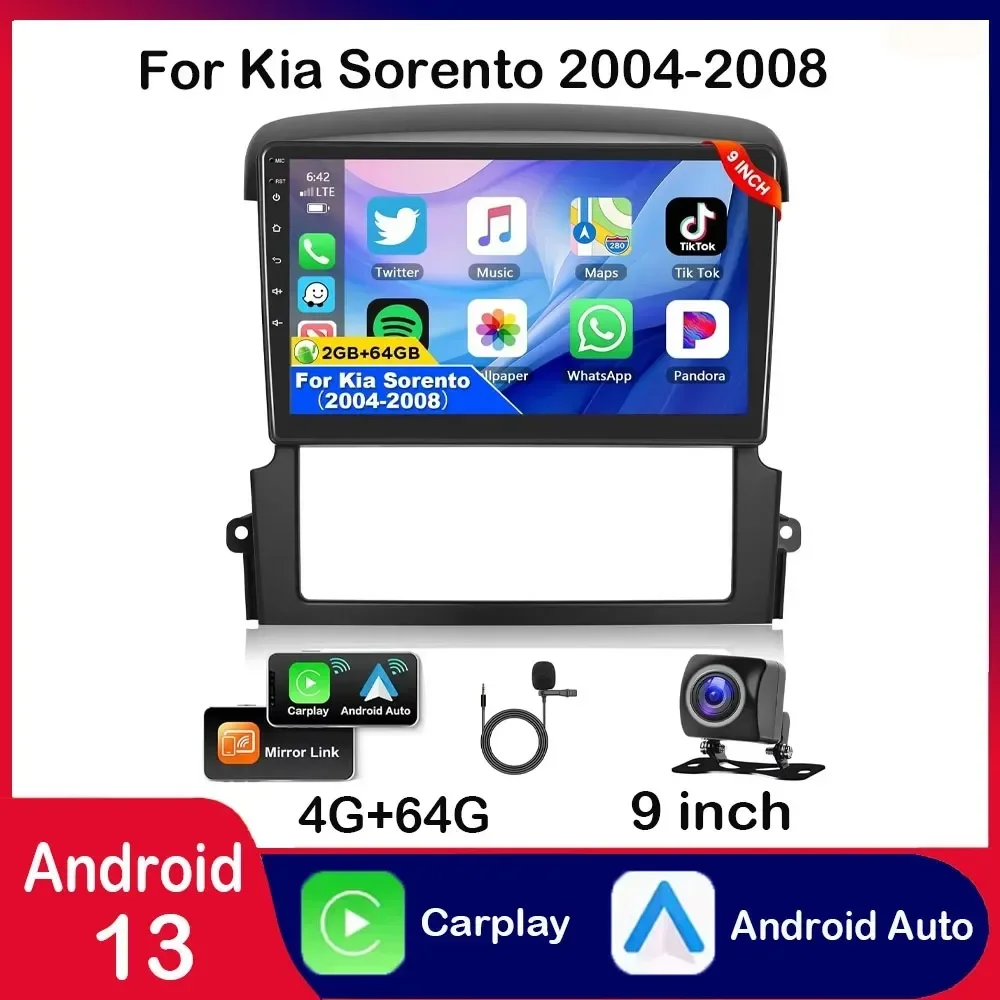 

10Inch Car Stereo Radio Car-play GPS Navi Compatible for Kia Sorento 2004-2008 Android 13