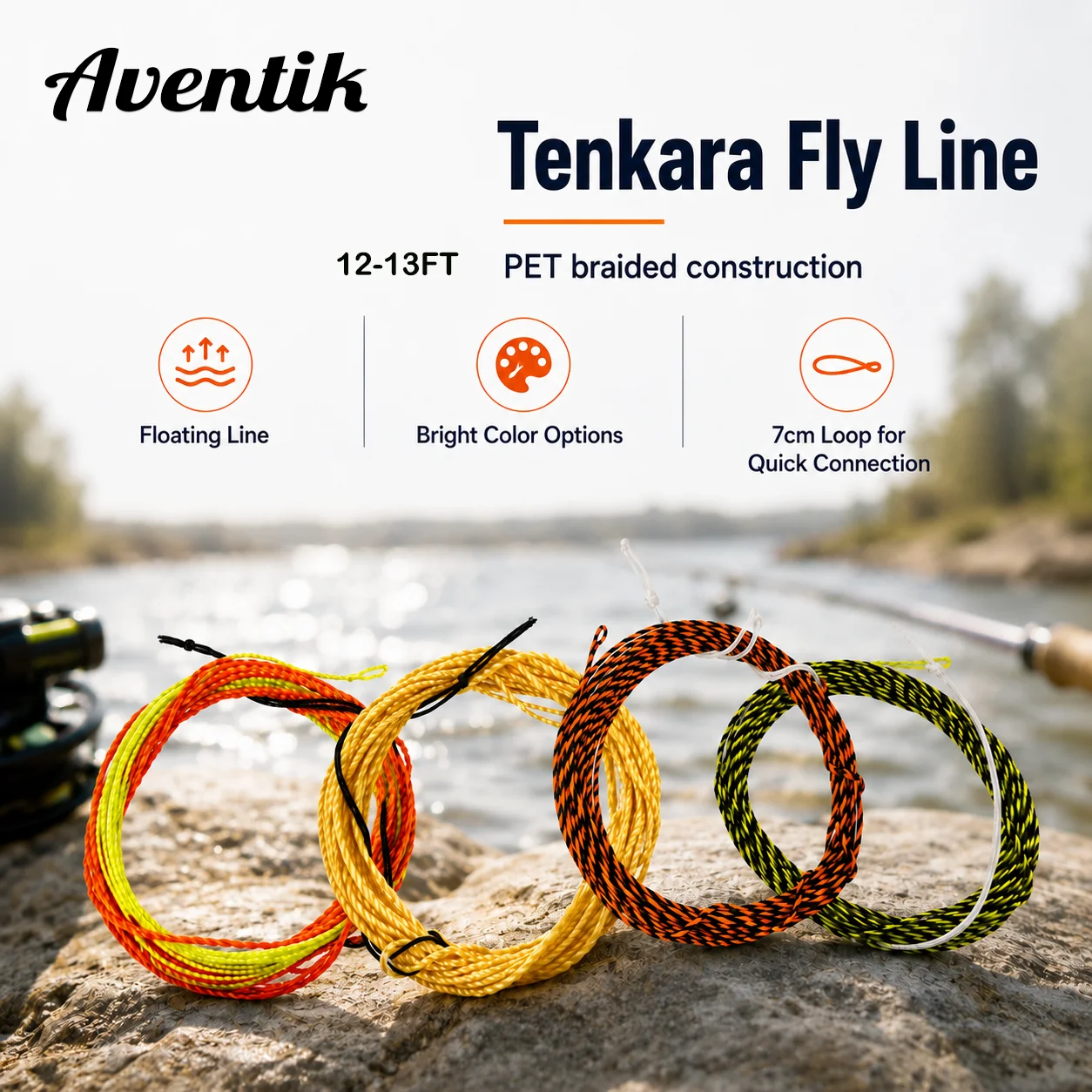 Línea de Pesca con Mosca Aventik Tenkara, Línea Flotante Trenzada de PET de 12 pies/13 pies con Lazo de Conexión de 7 cm, Línea de Pesca con Mosca para Pesca de Trucha en Arroyo
