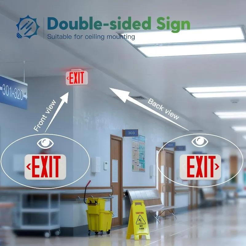 6 Pack Red Double-Sided LED Exit Sign with Battery Backup,Exit Sign for Business,Easy To Install,UL Certified,AC 120/2