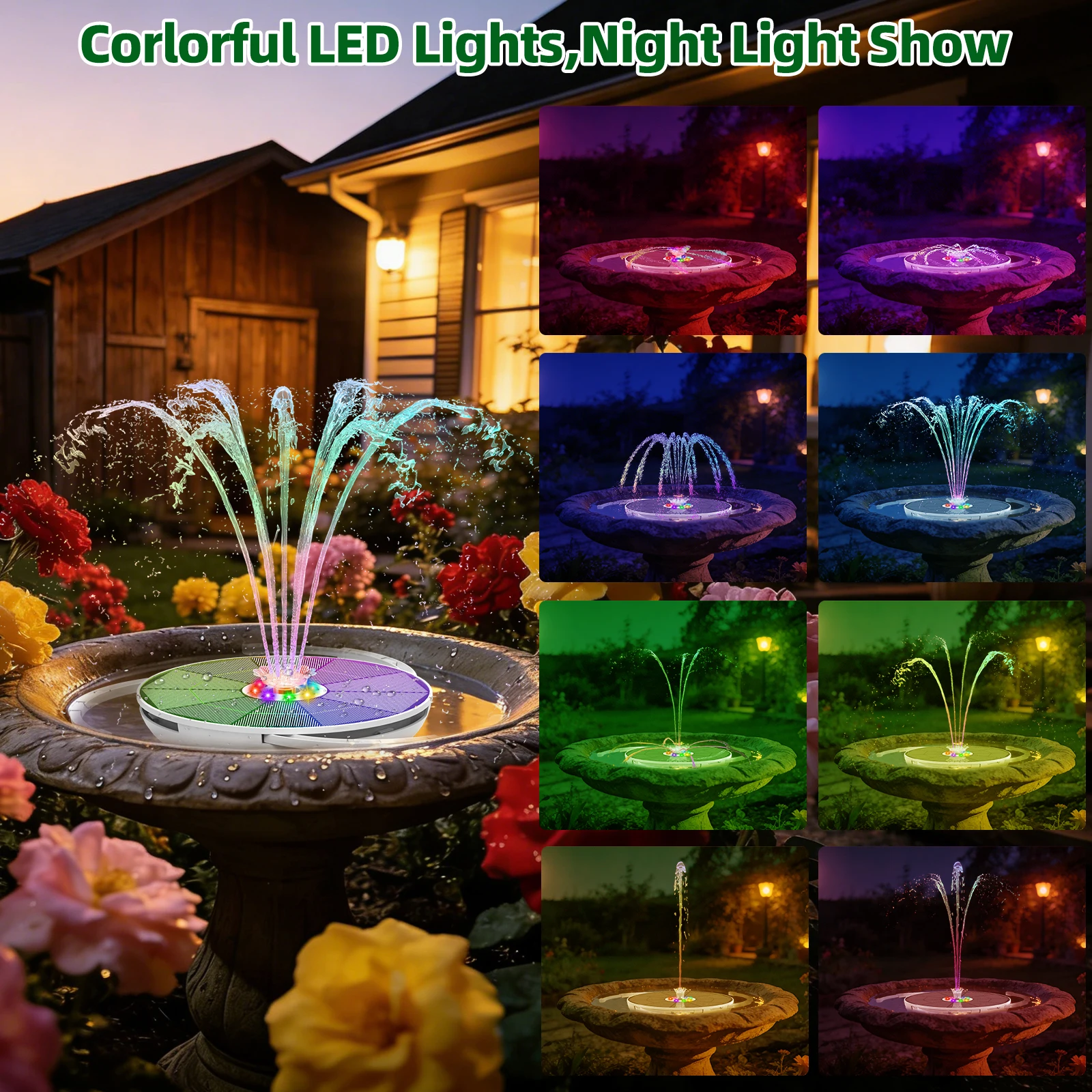 6.5W Solar Fountain Built in 3 - đánh giá và giá Smart Garden Lamp