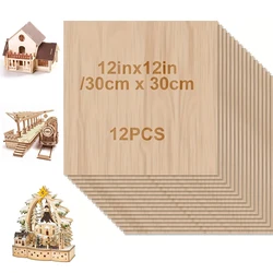 12Pcs Basswood Sheets 30x30cm/20x30cm - 2mm Plywood Sheets for Laser Cutting and Engraving Unfinished Wood for DIY Model Crafts