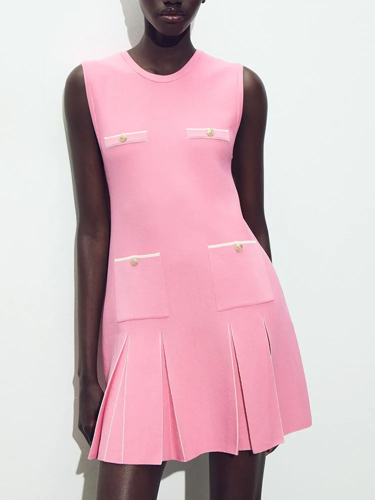 

Summer New Arrival Women's Dr Elely Bright Knitted Svel round Ne Midi Dr for Par Pure Color ort Skirt