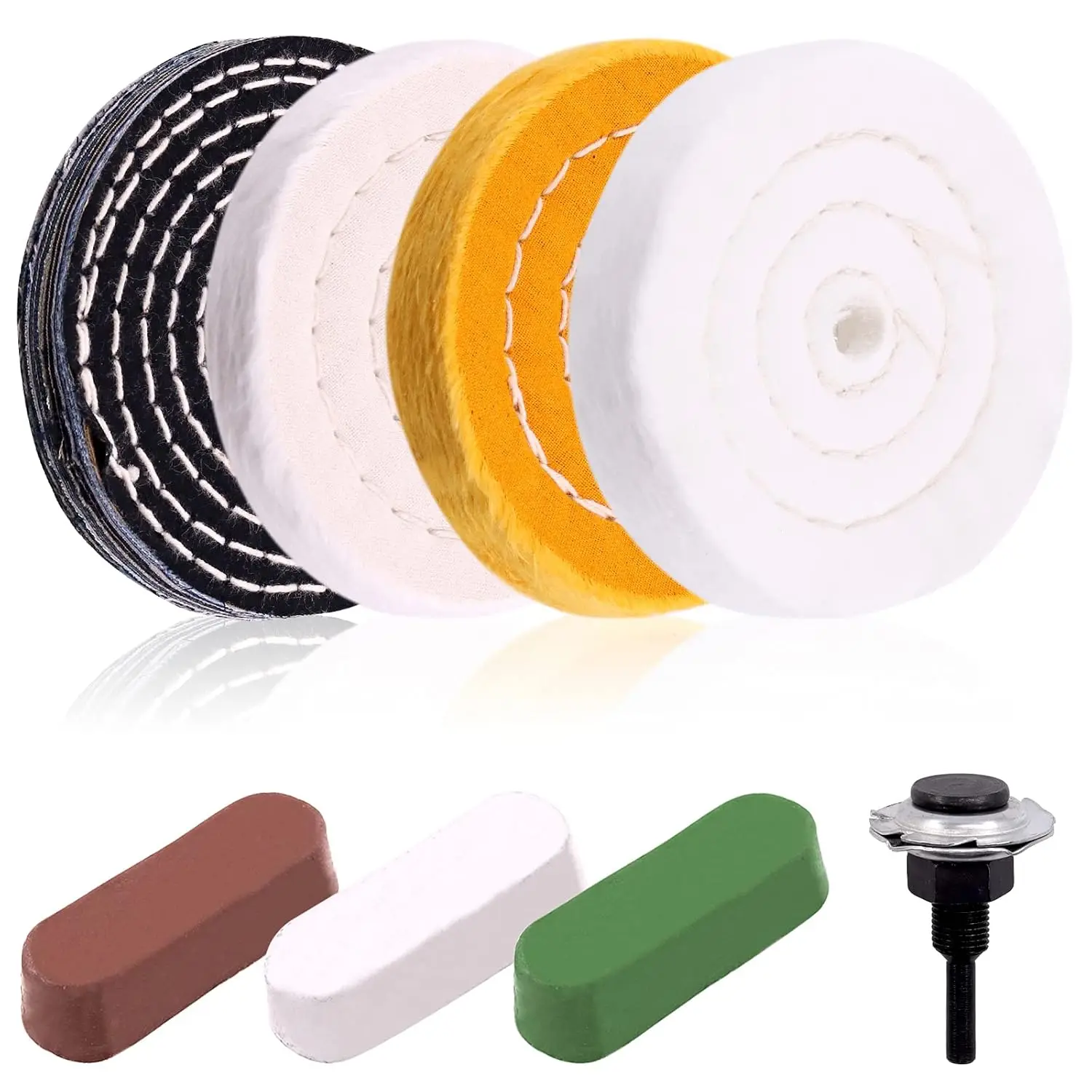 Professional Buffing Wheel Kit with Polishing Compounds and Pads for Bench Grinder High Shine Finish