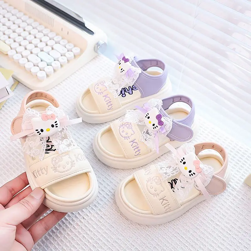 

Summer Hello Kitty Anime Kawaii Sanrio Ins Fashionable Princess Sandals 2025 Cute Soft-soled Baby Beach Shoes Gifts for Kids