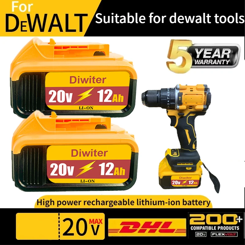 

100% оригинал 18 В 12 Ач Совместимый с аккумулятором электроинструментов DeWalt DCF887 DCG405 ✅ DCD791 DCF922 Литиевая батарея 20 В ⚡ Замена
