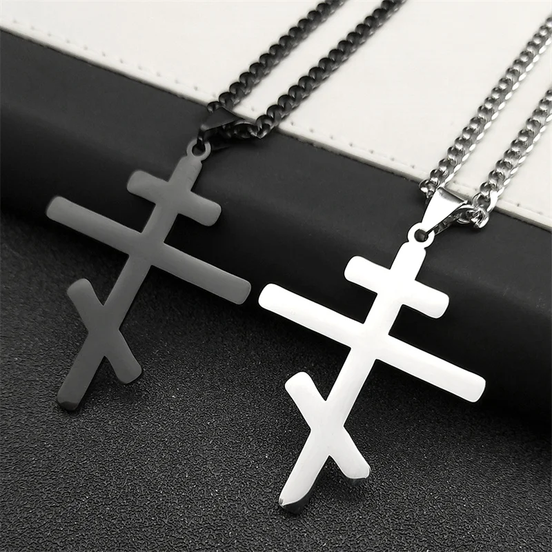 Russian Orthodox Cross Necklace for Women/Men Stainless Steel Russia Ukraine Religious Crucifix Church Chain Jewelry 7063-QKC