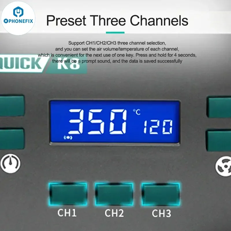 Quick K8 1000W Lead-free Hot Air Soldering Station with Heater Bga Three Channel for Phone Motherboard PCB SMD Repair tool