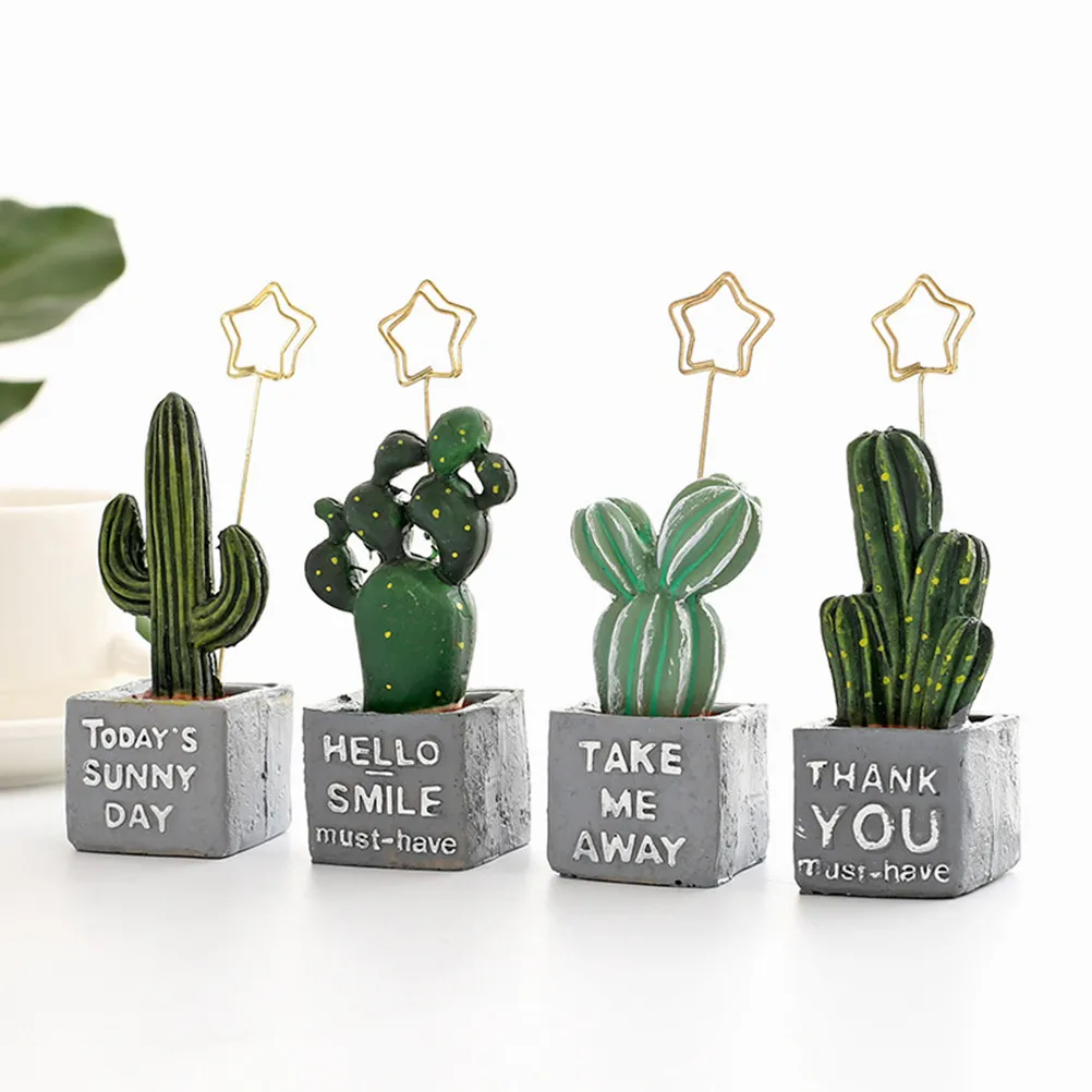 Cactus Table Number Holder Memo Photo Clip Resin Pot Base 12x3.5cm Creative Business Name Place Card Stand Decoration for Office