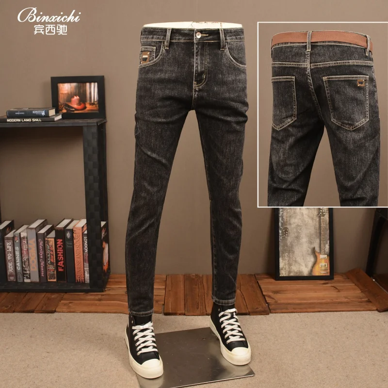 

Осень/зима ретро черные джинсы мужские 2025 новые эластичные маленькие ноги модные универсальные повседневные брюки