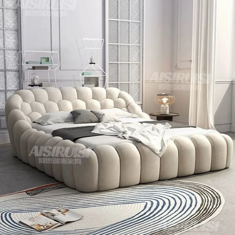Fabric bed double master bedroom modern simplicity, soft bag bed designer cream style