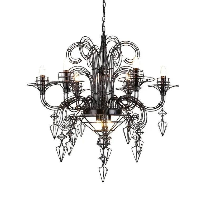 Baroque Black White Iron Designer Hanging Lamps Lustre LED Chandelier Lighting Suspension Luminaire Lamps For Foyer