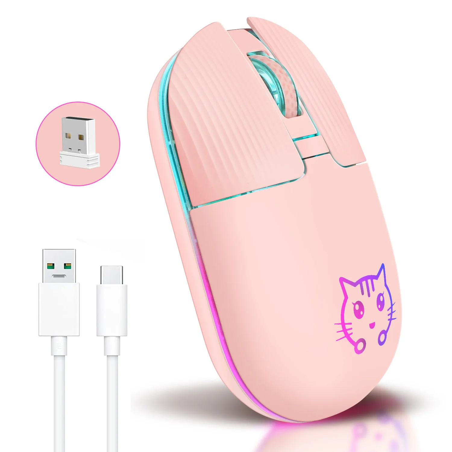

Ergonomic Type-C RGB Wireless Mouse with 2.4G USB Receiver and Wireless Charging, Silent Gaming and Office Computer Mouse