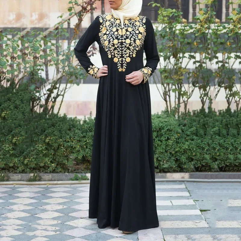 Casual Muslim Abaya Women Islamic Clothing Simple Ethnic Style Print Fashion Robe Long Dress Kaftan Arab Casual Abaya Robe