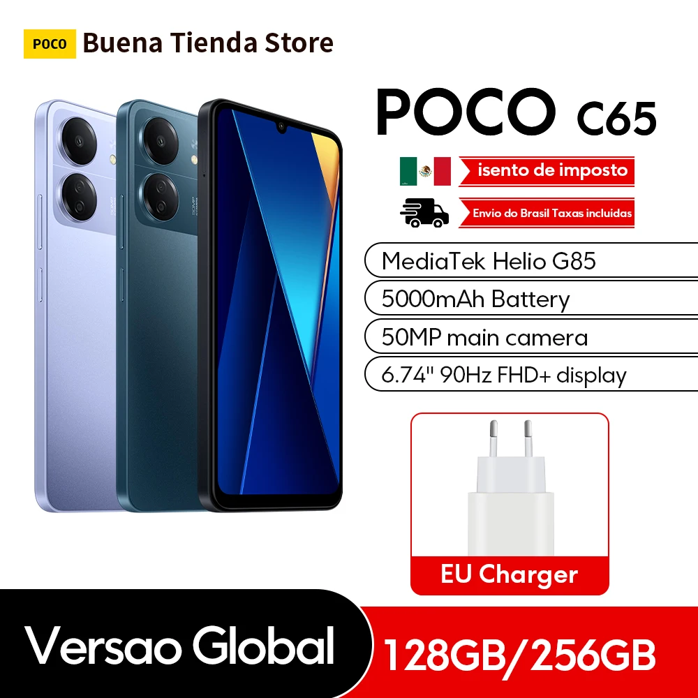 Xiaomi Smartphone POCO C65 8 GB 256 GB Speicher Helio G85 MediaTek 6,74 Zoll Bildschirm acht Kerne 5000 mAh Akku Globale Version